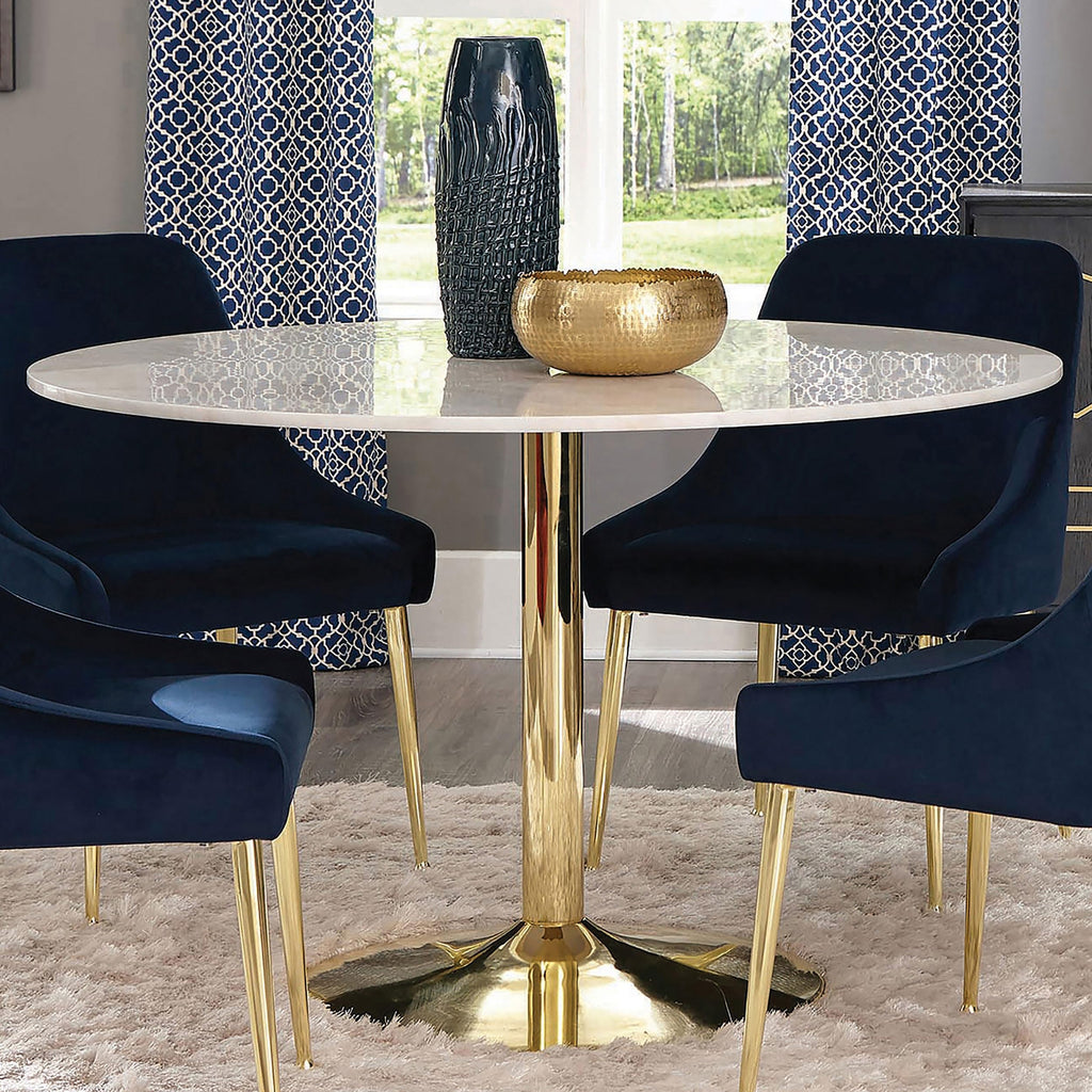 Coaster Home Furnishings Kella Round Marble Top Dining Table White and Gold