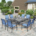 Hera'S House 9 Pieces Patio Dining Sets, 8 X Blue Textilene Dining Chair, 60'' Square Metal Dining Table With 1.57'' Umbrella Ho