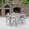 Flash Furniture Commercial Grade 31.5" x 63" Rectangular Silver Metal Indoor-Outdoor Table Set with 4 Stack Chairs