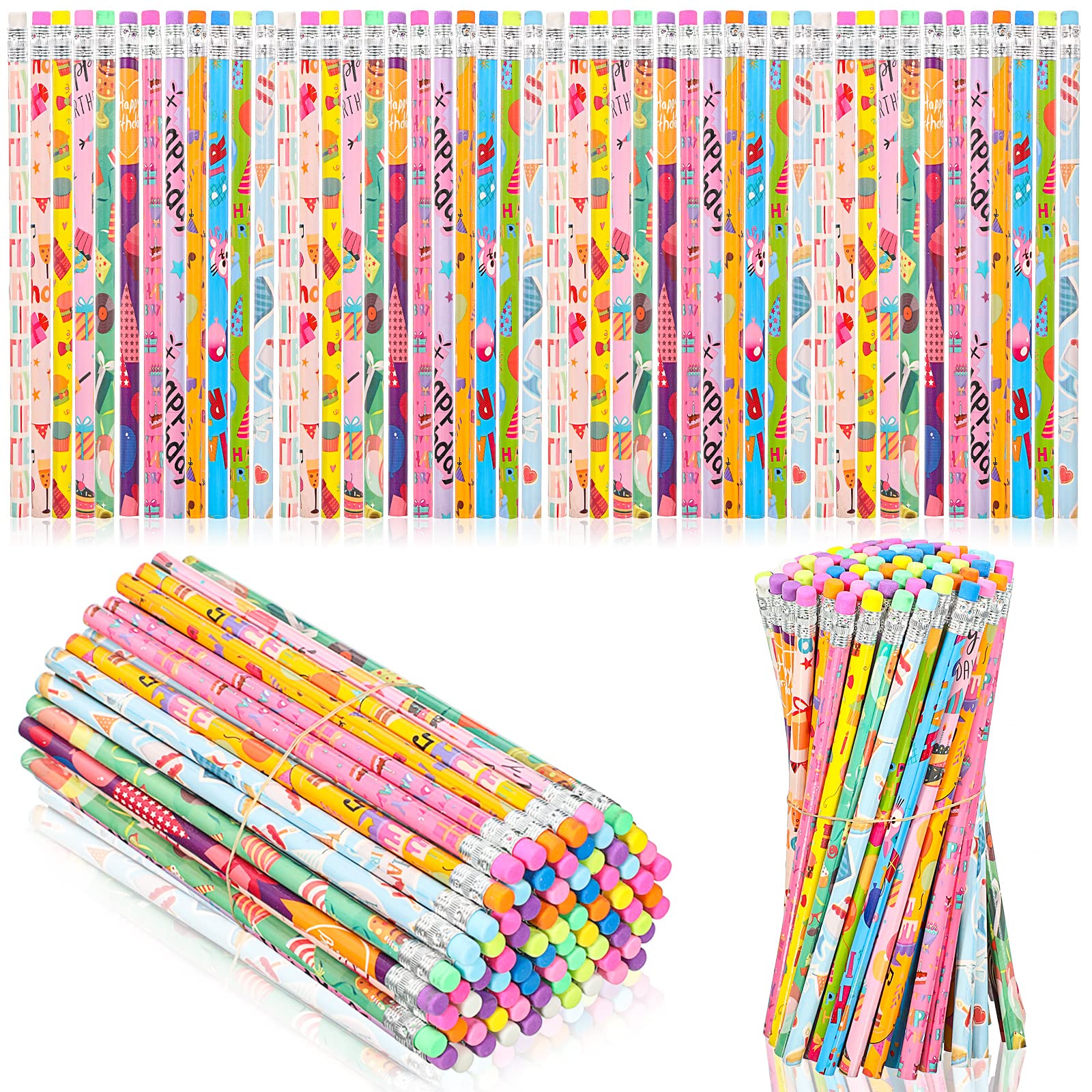 Spakon 120 Pcs Happy Birthday Pencils Colorful Printed Birthday Pencils For Students Happy Birthday Teacher Pencils Classroom Wi