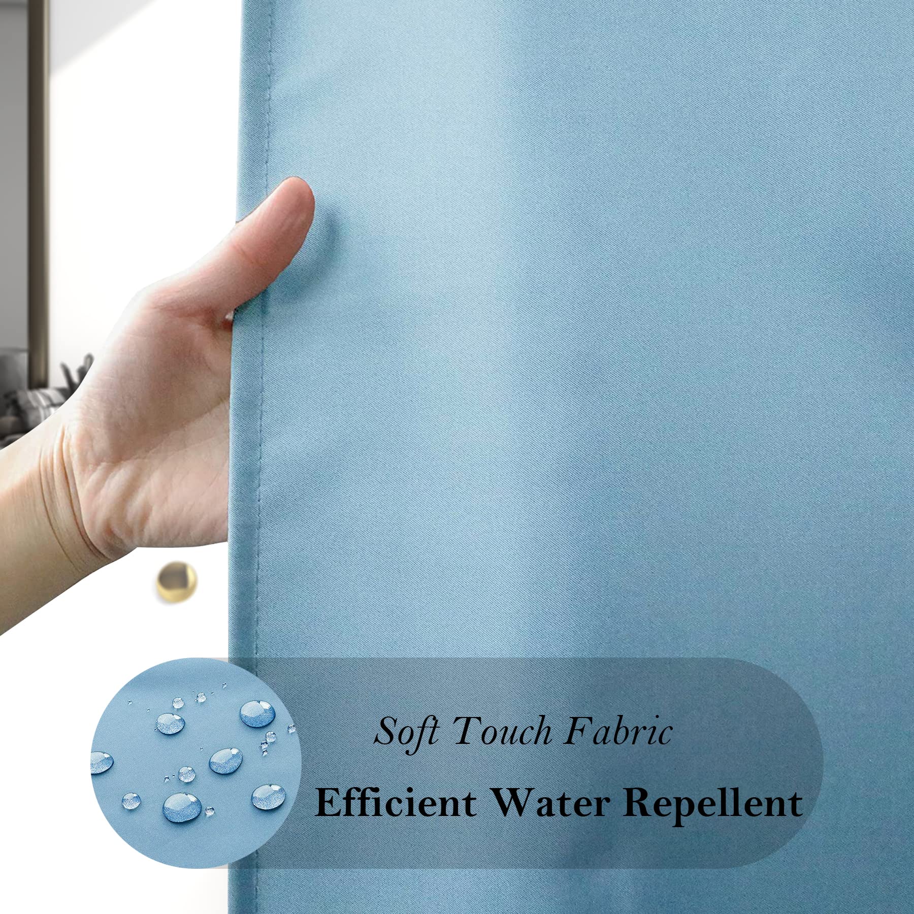 Aoohome Standard 72X72 Inch Shower Curtain Liner, Soft Polyester Solid Color Shower Curtain With Hooks, Weighted Hem, Water Repe
