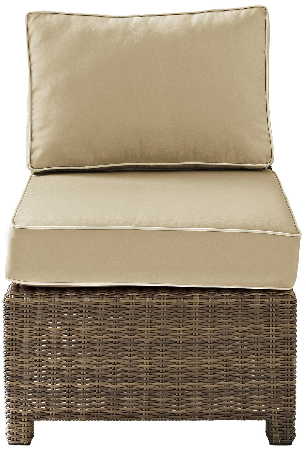 Crosley Furniture Bradenton Armless Outdoor Sectional Chair, Wicker Patio Chairs for Porch, Deck, Backyard, Brown with Sand Cushions
