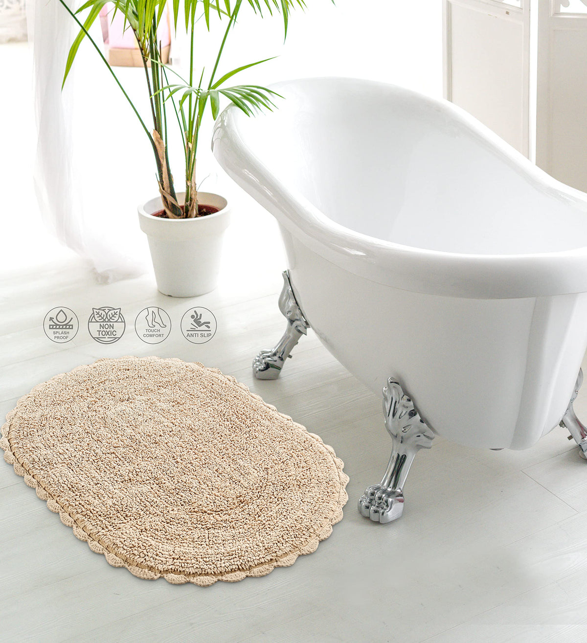 SASHAA WORLD Super Soft Reversible Bath Mat/Bathroom Rug from Crochet Collection | OvalShaped with Crochet Border | Ideal for T