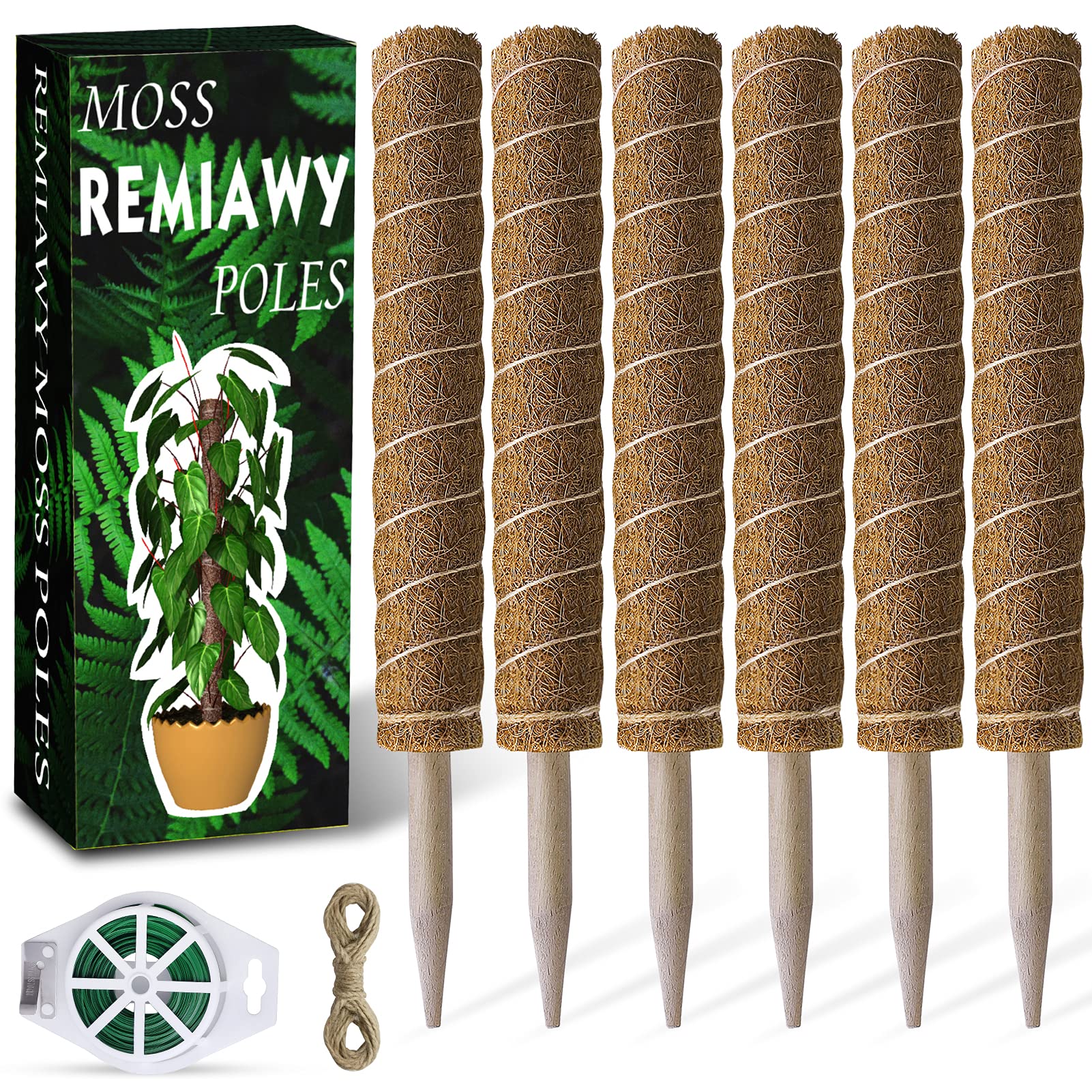 Moss Pole 68 Inch, 6 Pack Plant Moss Pole For Plants Monstera Pole, 156 Inch Coir Totem Pole For Climbing Plants Support Extensi