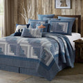 Virah Bella 3 Piece King Cabin Quilt Bedding Set - Montana Cabin: Blue/Gray - Rustic Country Reversible Patchwork Comforter Set