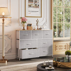 Wlive Dresser Tv Stand, Entertainment Center With Fabric Drawers, Media Console Table With Metal Frame And Wood Top For Tv Up To 45 Inch, Chest Of Drawers For Bedroom, Living Room, Light Grey