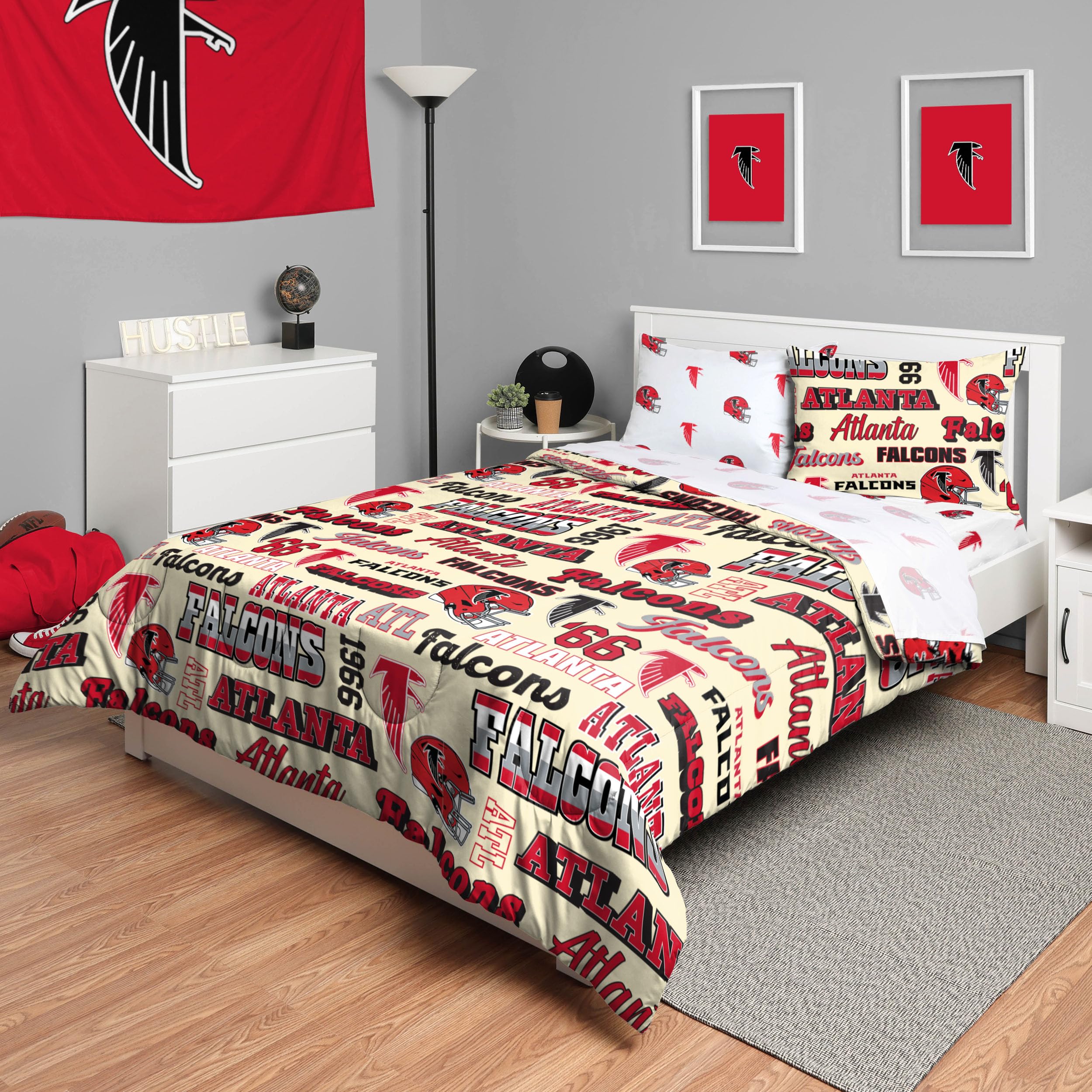 Foco Atlanta Falcons Nfl Retro Bed In A Bag Comforter Bedding 5 Piece Twin Set