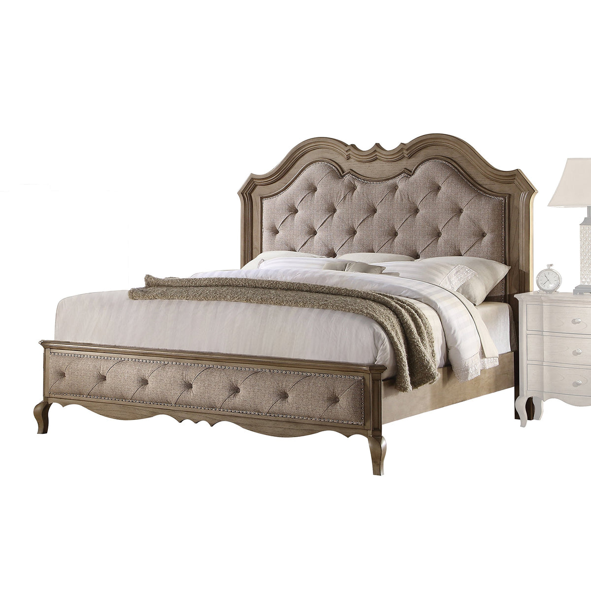 ACME Chelmsford Queen Bed - 26050Q - Beige Fabric & Antique Taupe