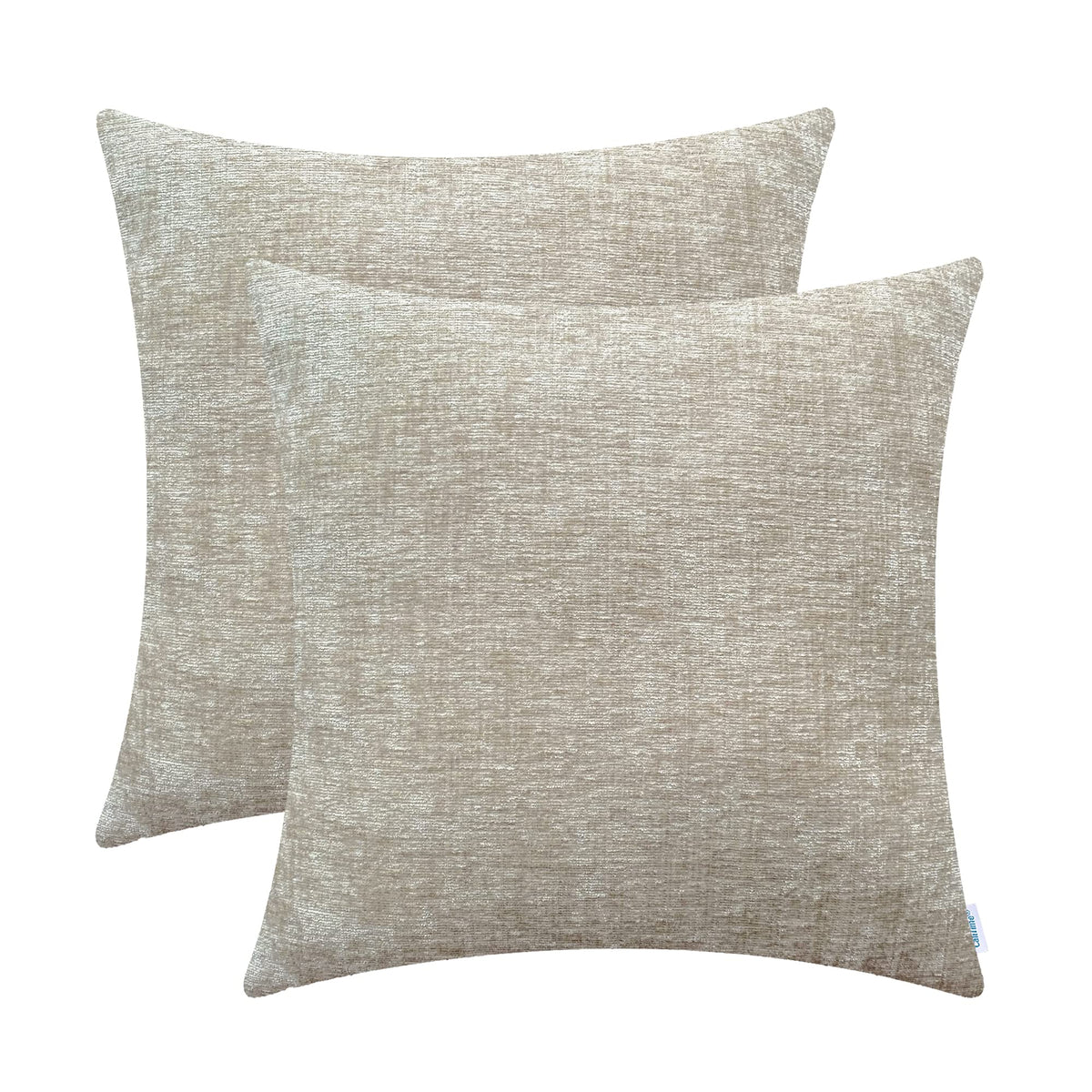Calitime Pack Of 2 Cozy Throw Pillow Covers Cases For Couch Sofa Home Decoration Solid Dyed Soft Chenille 24 X 24 Inches Light T