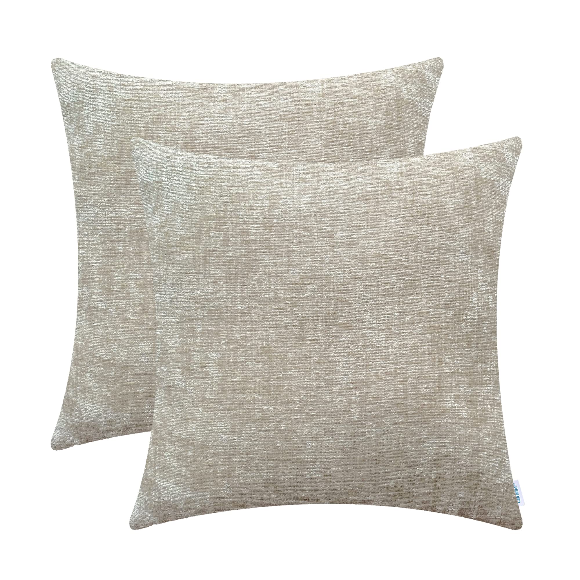 Calitime Pack Of 2 Cozy Throw Pillow Covers Cases For Couch Sofa Home Decoration Solid Dyed Soft Chenille 24 X 24 Inches Light T