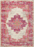 Nourison Passion Ivory/Fuchsia 3'9'' x 5'9'' Area-Rug, Boho, Traditional, Easy-Cleaning, Non Shedding, Bed Room, Living Room, Ha