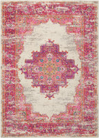 Nourison Passion Ivory/Fuchsia 3'9'' x 5'9'' Area-Rug, Boho, Traditional, Easy-Cleaning, Non Shedding, Bed Room, Living Room, Ha