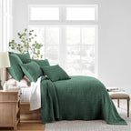 Levtex Home - Mills Waffle - Queen Quilted Bedspread Set - Forest Green Cotton Waffle - Bedspread Size (102 X 118In.), Sham Size
