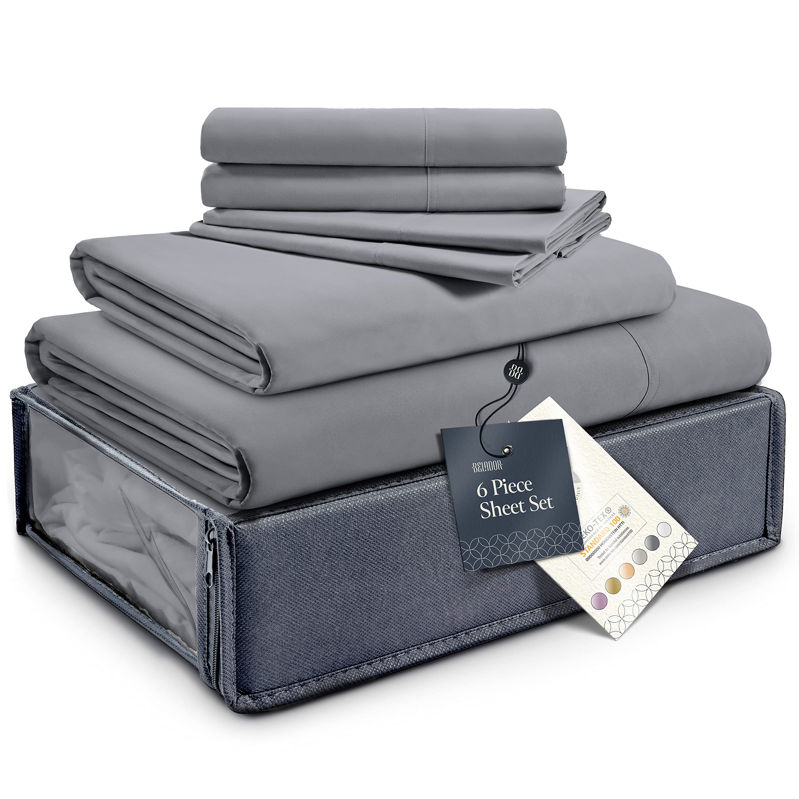 Belador Silky Soft Sheet Set - Luxury 6 Piece Bed Sheets For King Size Bed, Secure-Fit Deep Pocket Sheets With Elastic, Breathab