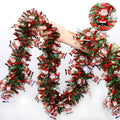 33FT Red Green Christmas Tinsel Garland with Santa Claus Ornaments Christmas Garland Christmas Decorations, Metallic Christmas T