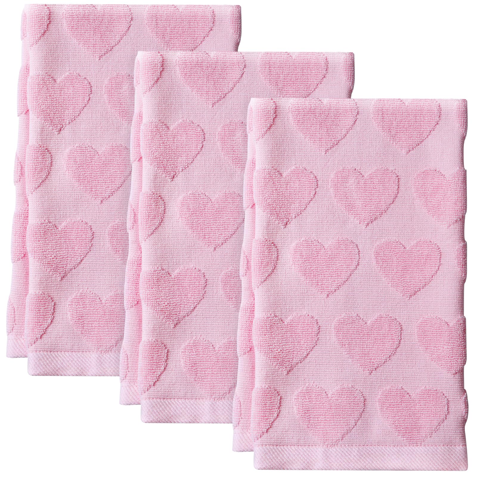 Hallswl 3pcs Valentine s Day Hand Towels Pink Hearts Jacquard Towel for Bath 100% Cotton Soft Bathroom Kitchen Decorative Set f
