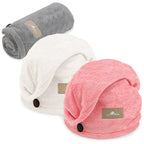 myHomeBody Hair Towel Wrap, Luxury Rapid-Dry Hair-Drying Turban, Ultra Soft and Quick Drying Absorbent Fiber, with Coconut Shell