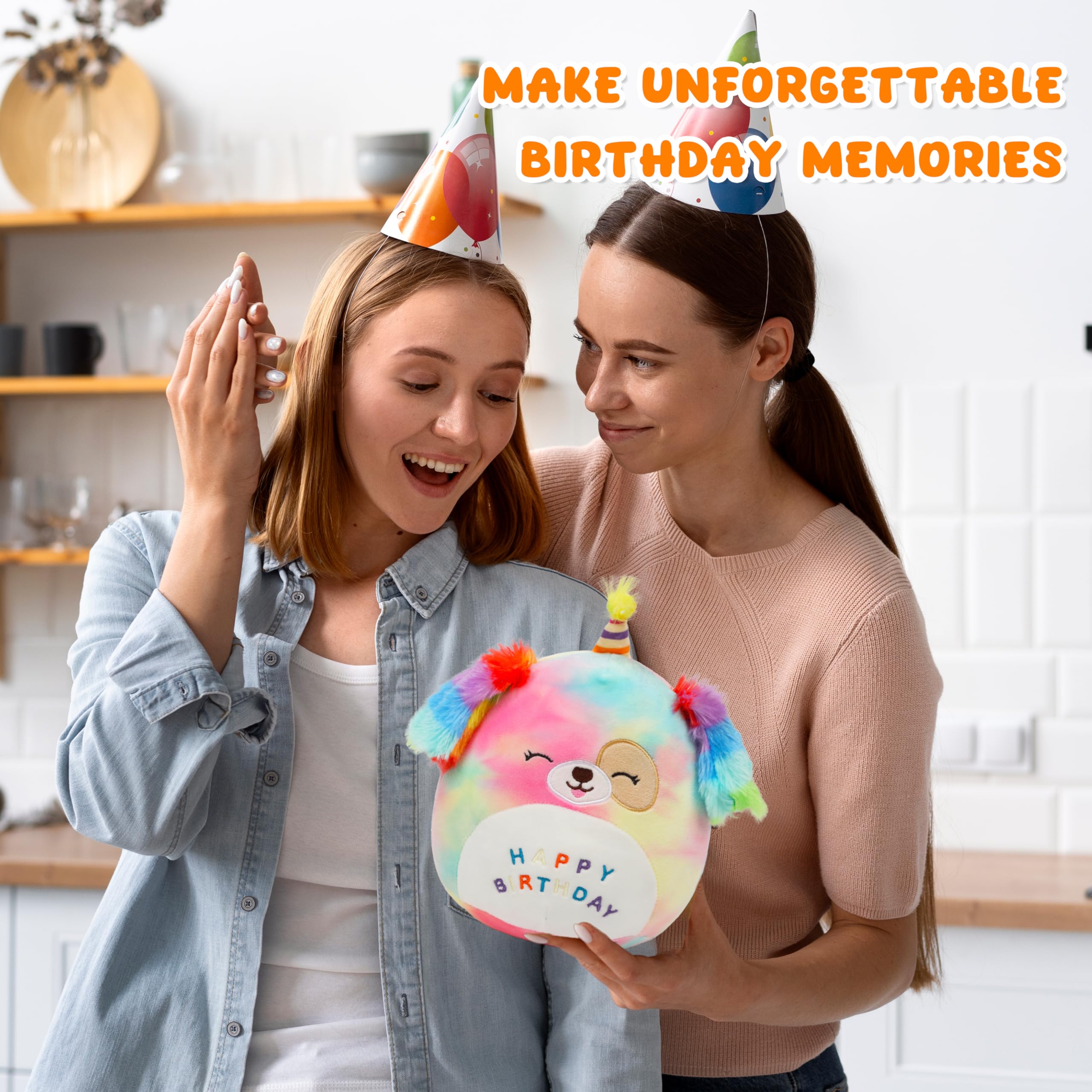 Easfan 8 Rainbow Birthday Dog Plush Pillow Soft Puppy Plush Toy Cute Dog Stuffed Animal Birthday Gifts For Kids Toddlers