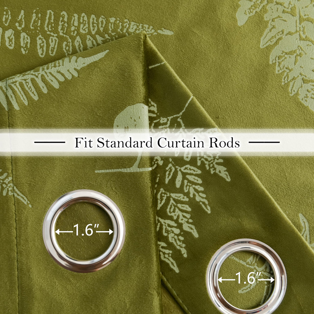 Smiletime Green Velvet Curtains 108 In Long, Thermal Insulated Soft Privacy Noise Reducing Light Filtering Leaf Pattern Velvet D