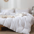 Moomee Bedding Duvet Cover Set 100% Washed Cotton Linen Like Textured Breathable Durable Soft Comfy (Bright White, Queen)