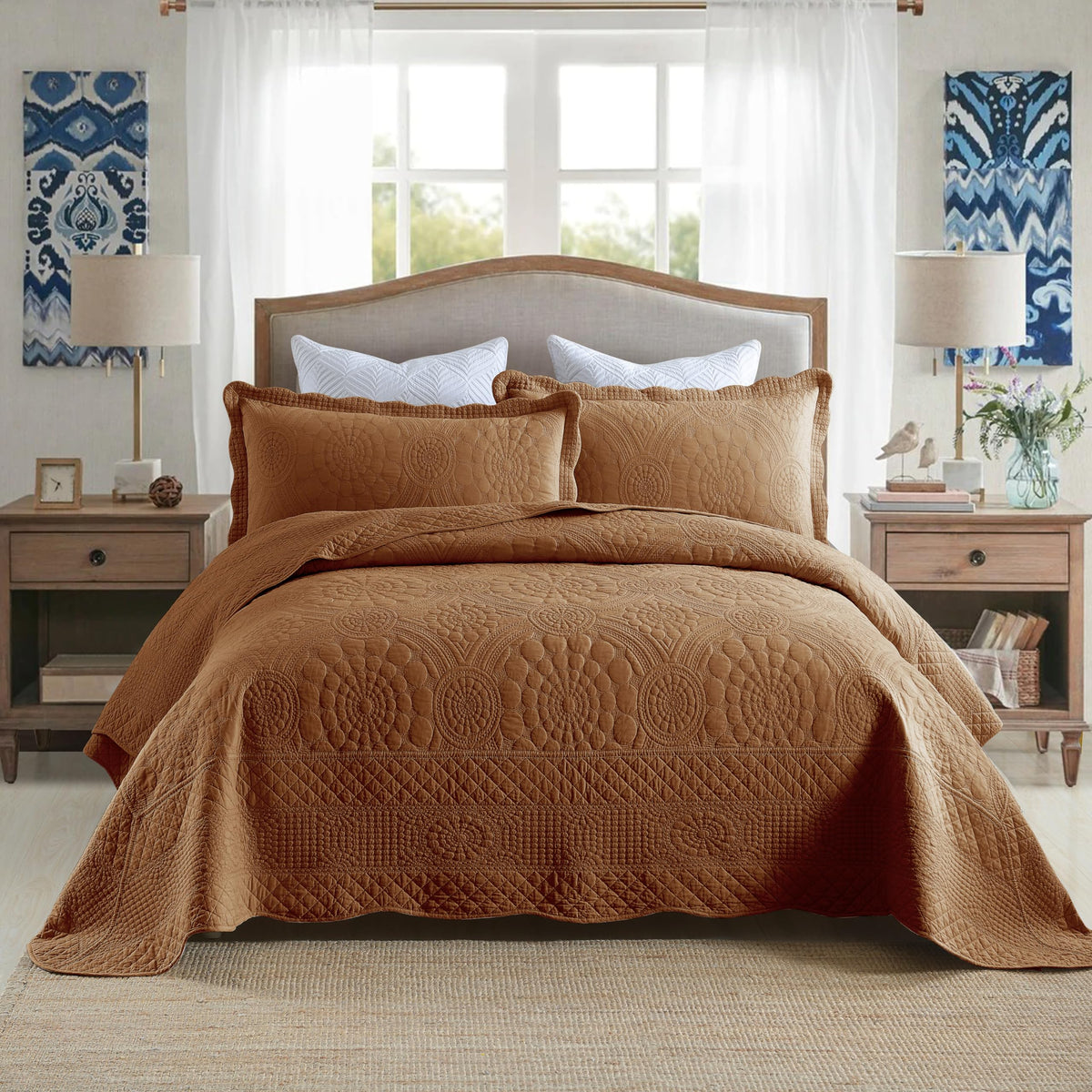 Marcielo 3-Piece 100% Cotton Oversized Bedspread Quilt Set Coverlet Set Farmhouse Bedding Set Tf,Dark Orange, King