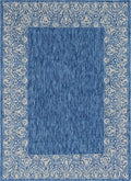 Unique Loom Outdoor Border Collection Area Rug - Floral Border (7' 1' X 10' Rectangle, Blue/ Ivory)