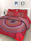 Sheetkart Elephant Mandala 144 Tc 100% Cotton Double King Size Bedsheet With 2 Pillow Covers (Double, Superior Red)