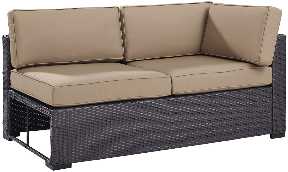 Crosley Furniture Biscayne Outdoor Sectional Loveseat, 2-Person Wicker Patio Couch for Deck, Backyard, Brown with Mocha Cushions