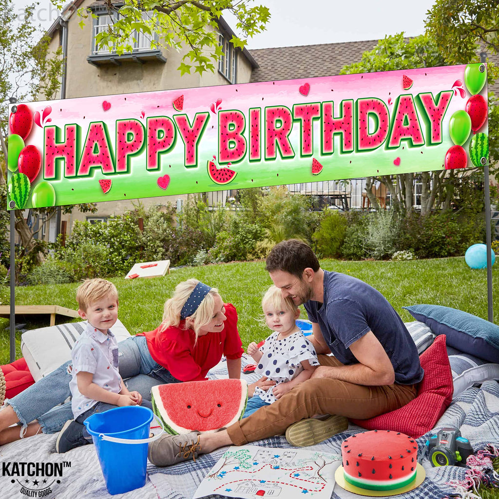 Katchon, Large Watermelon Birthday Banner - 120X20 Inch | One In A Melon Party Decorations | Watermelon Yard Banner, Watermelon