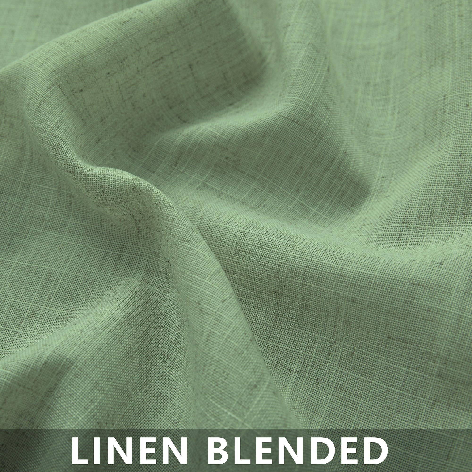 Mrs.Naturall Sage Green Short Curtains For Bathroom Windows 45 Inch Length,Sheer Linen Boho Cafe Small Curtains 45 Inches Long For Kitchen Bedroom Window 2 Panels Set,Light Green