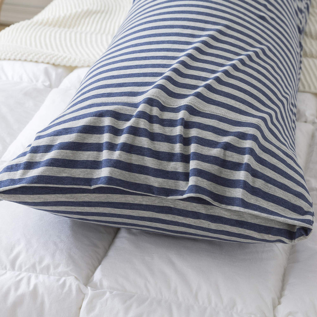 H Household Pillowcases, 100% Cotton Jersey Knit, Soft And Cozy, Wrinkle, Stain Resistant With Envelope Closure (Dark Blue Strip