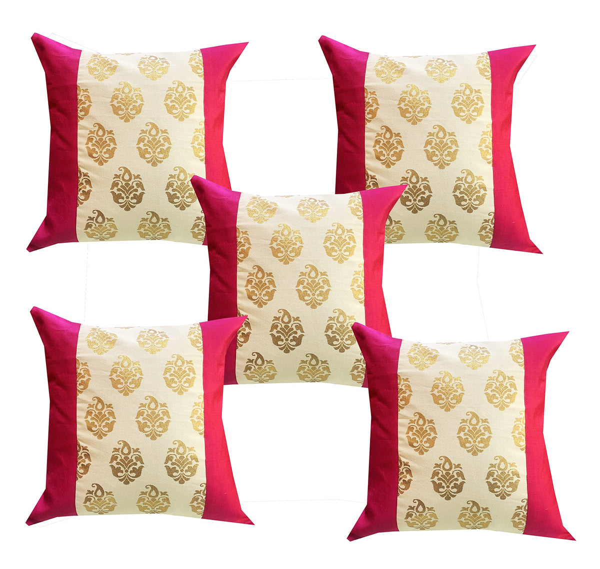 Pink Parrot Jacquerd Polyester Blend Cushion Cover (12 X 12 Inches/30 X 30Cm, Multicolour)  Set Of 5
