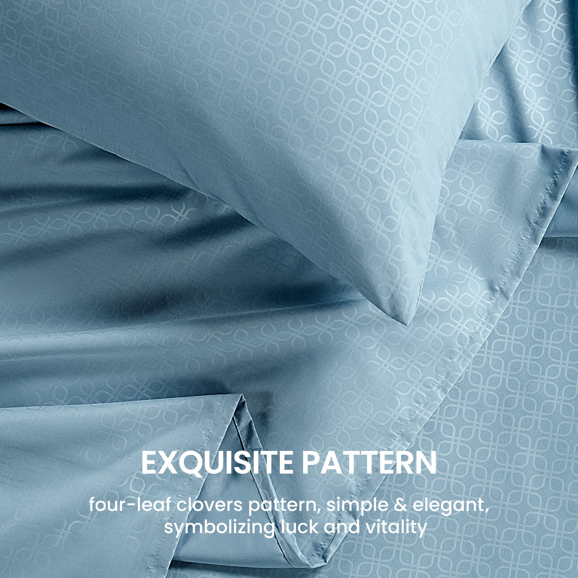 Sleep Zone Luxury Embossed Twin Bed Sheets Set For Kids, Four-Leaf Clover Pattern Sheet & Pillowcase Sets 3 Piece - Super Soft, Wrinkle Free, Fade Resistant, Deep Pocket 16' (Flint Blue, Twin)
