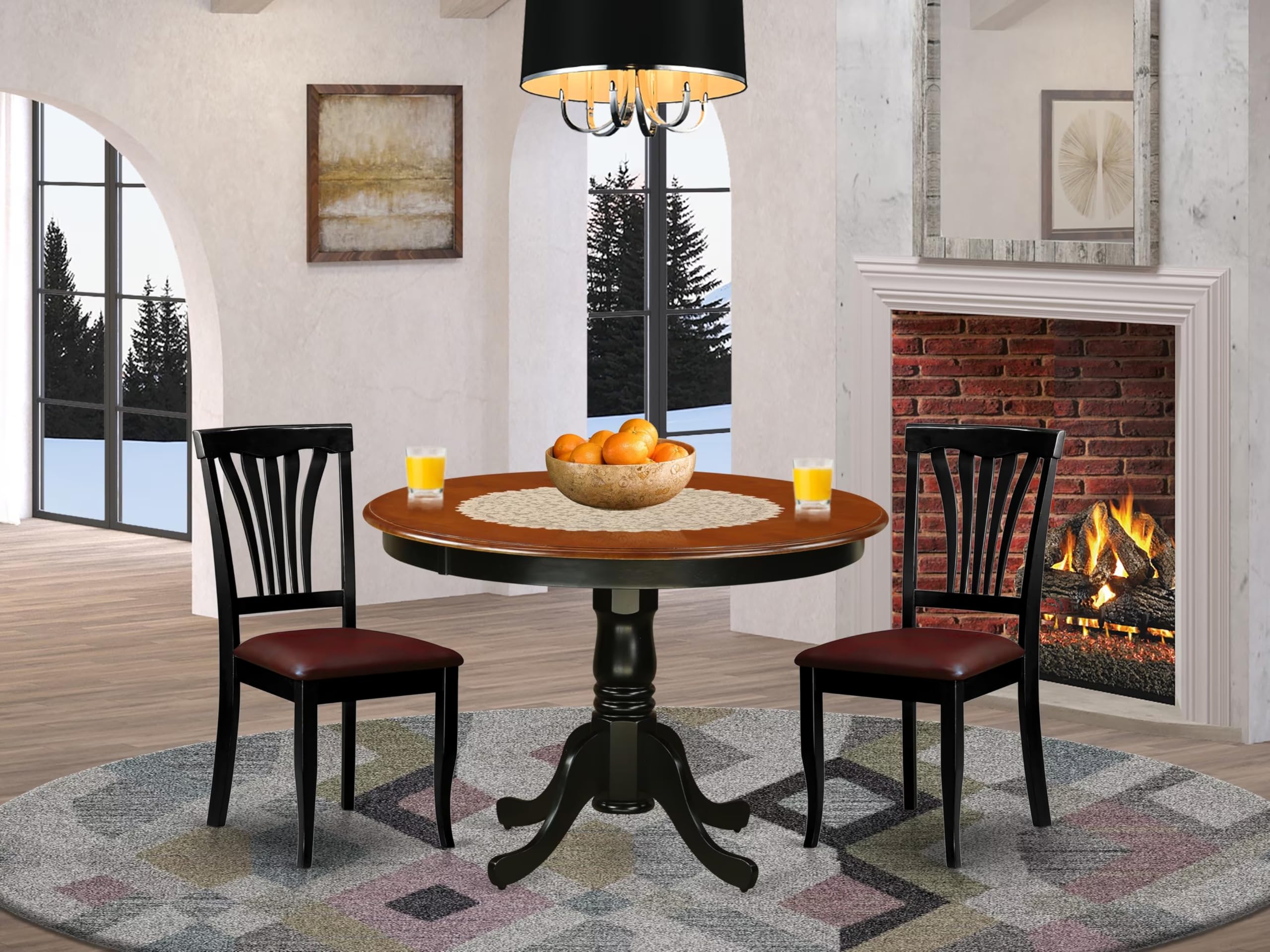 East West Furniture HLAV3-BCH-LC 3 Piece Dinette Set for Small Spaces Contains a Round Dining Table with Pedestal and 2 Faux Leather Dining Room Chairs, 42x42 Inch, Black & Cherry