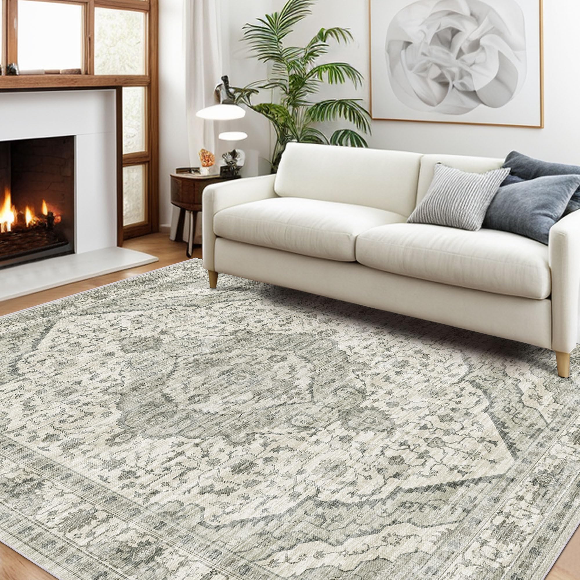 Deerly Area Rug 3x5 Rugs with Non-Slip Backing, Washable 3x5 Rugs for Bedroom Living Room Kitchen Hallway, Distressed Carpet Pri