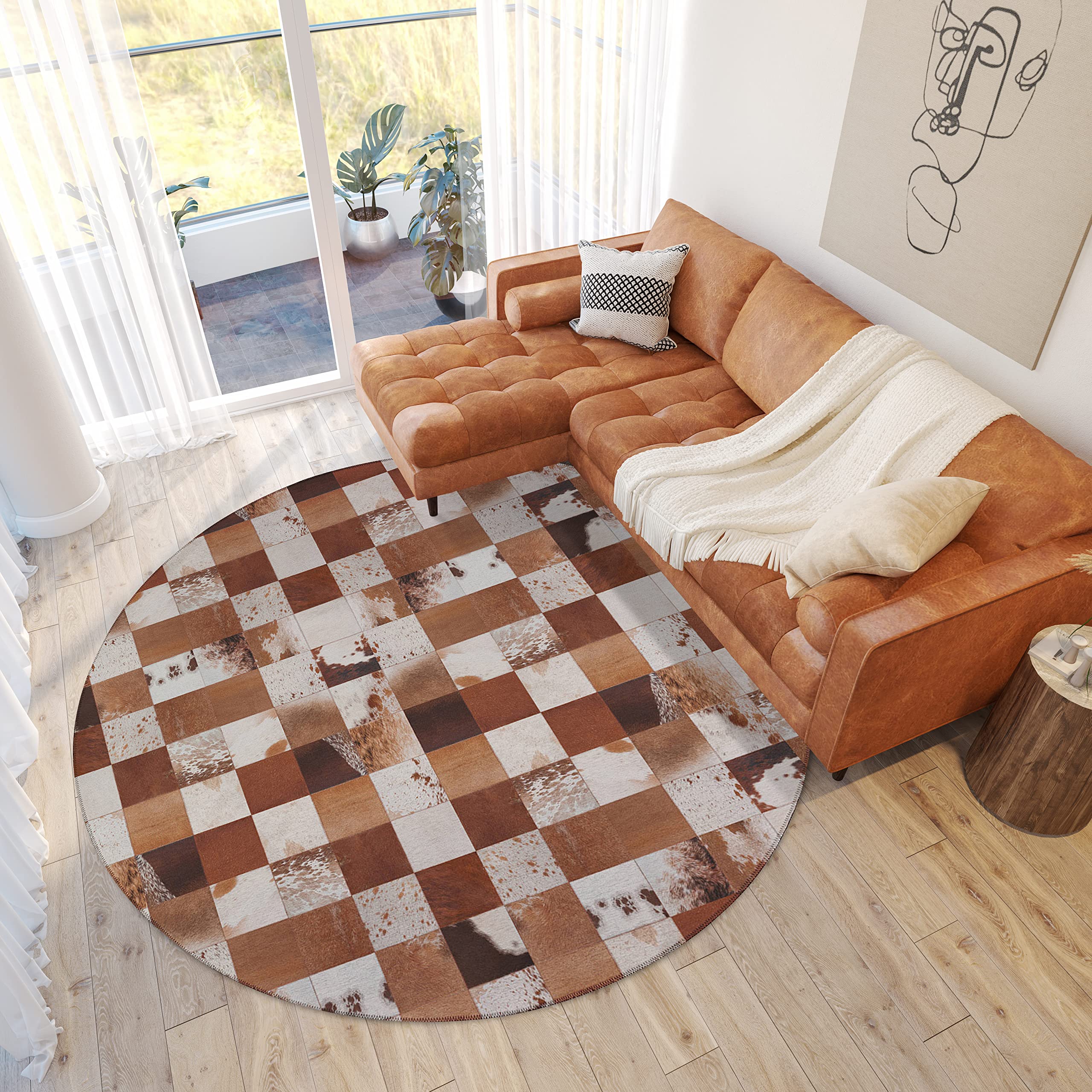Addison Rugs Laredo Alr40 Brown 8' X 8' Indoor Outdoor Round Rug, Easy Clean, Machine Washable, Non Shedding, Bedroom, Entry, Living Room, Dining Room, Kitchen, Patio Rug