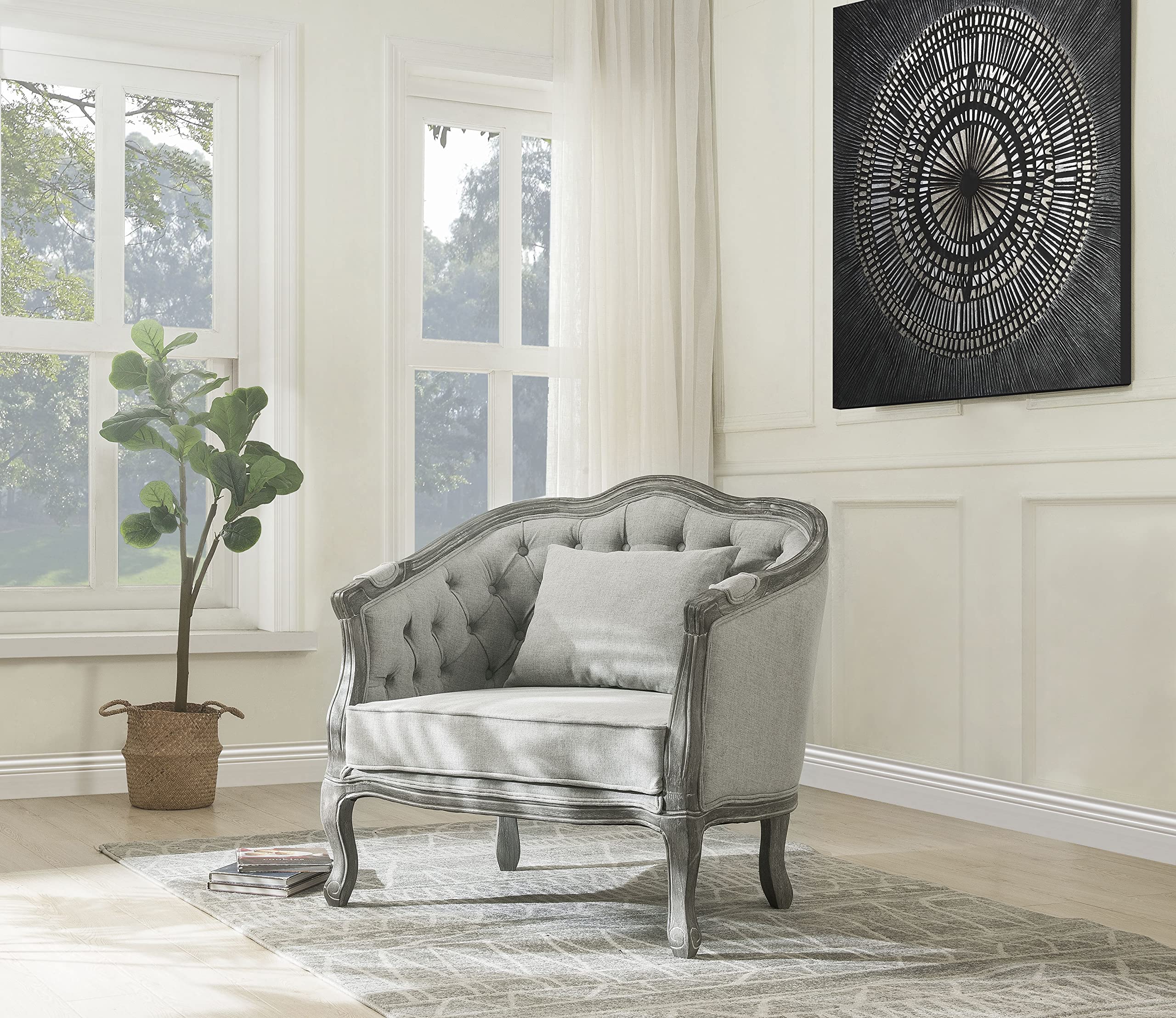Acme Furniture Upholstered Button Tufted Back Chair, Gray/Gray Oak