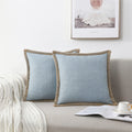 Set Of 2 Farmhouse Throw Pillow Covers - Burlap Linen Trimmed Tailored Edges Decorative Cushion Covers For Bed Home Outdoor Deco