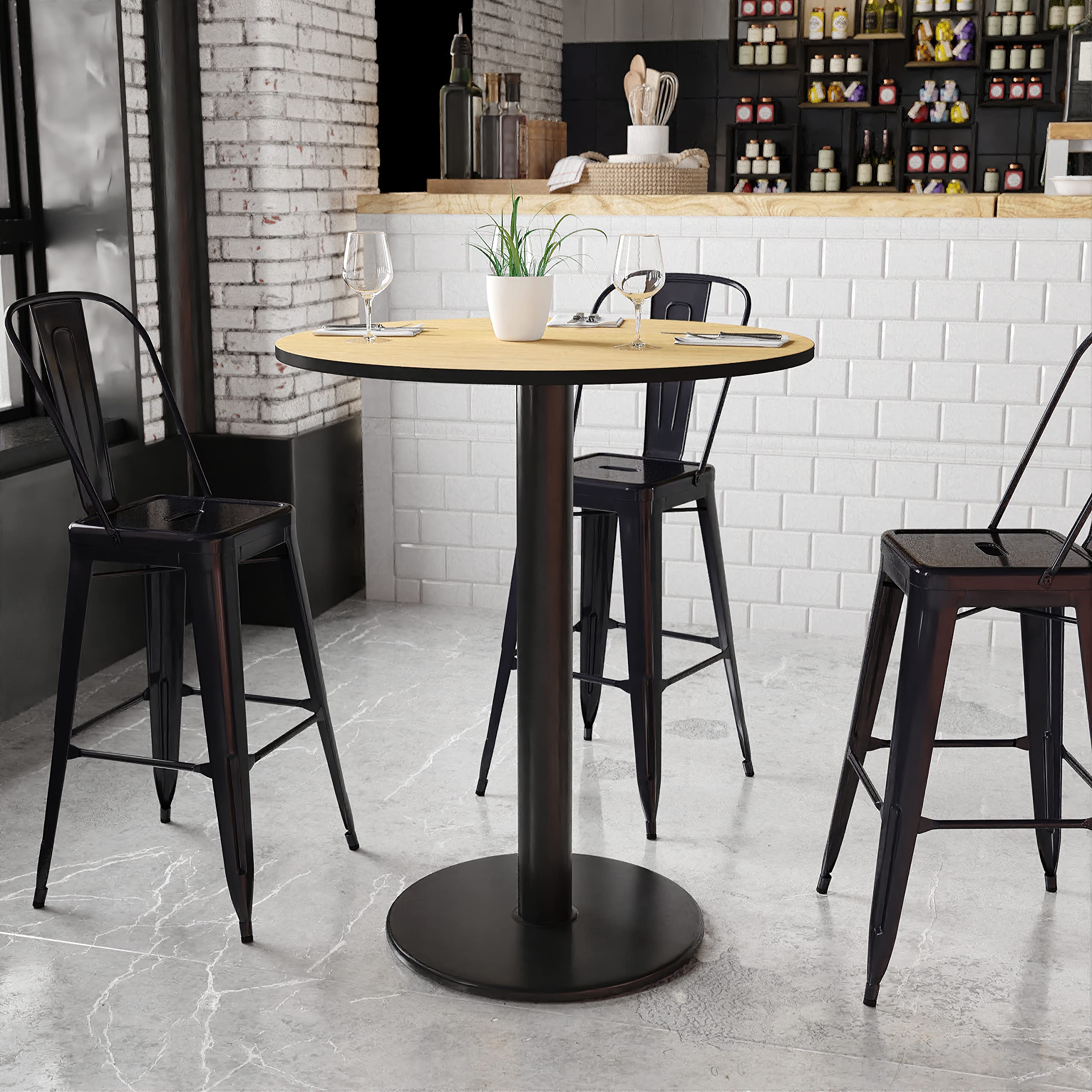 Flash Furniture Stiles 36'' Round Natural Laminate Table Top With 24'' Round Bar Height Table Base