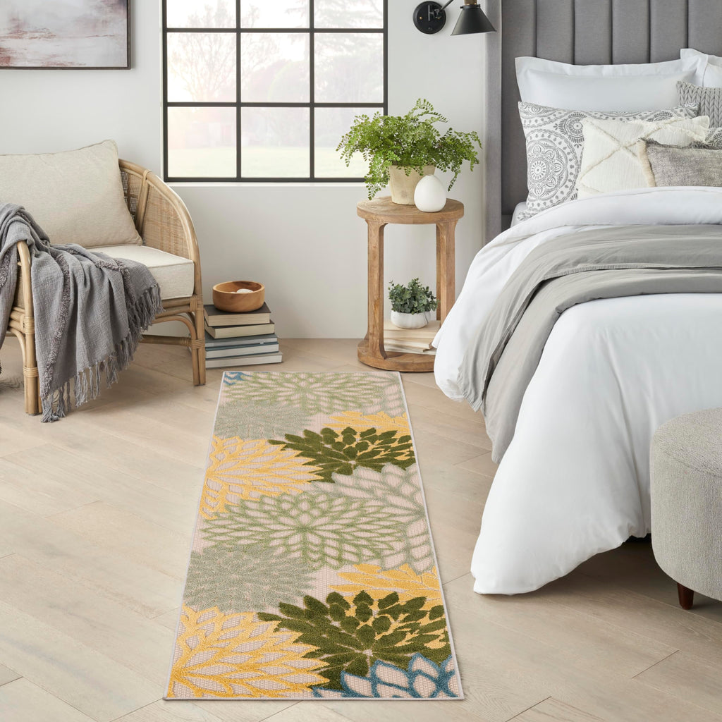 Nourison Aloha Indoor/Outdoor Green Multicolor 2' X 6' Area Rug, Easy Cleaning, Non-Shedding, Bed Room, Living Room, Dining Room, Backyard, Patio, Deck (2X6)