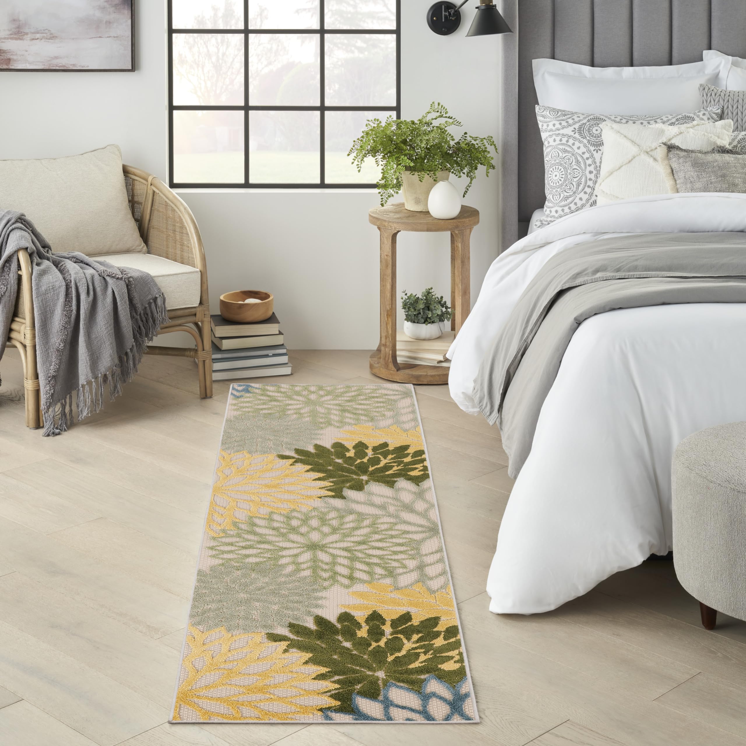 Nourison Aloha Indoor/Outdoor Green Multicolor 2' X 6' Area Rug, Easy Cleaning, Non-Shedding, Bed Room, Living Room, Dining Room, Backyard, Patio, Deck (2X6)