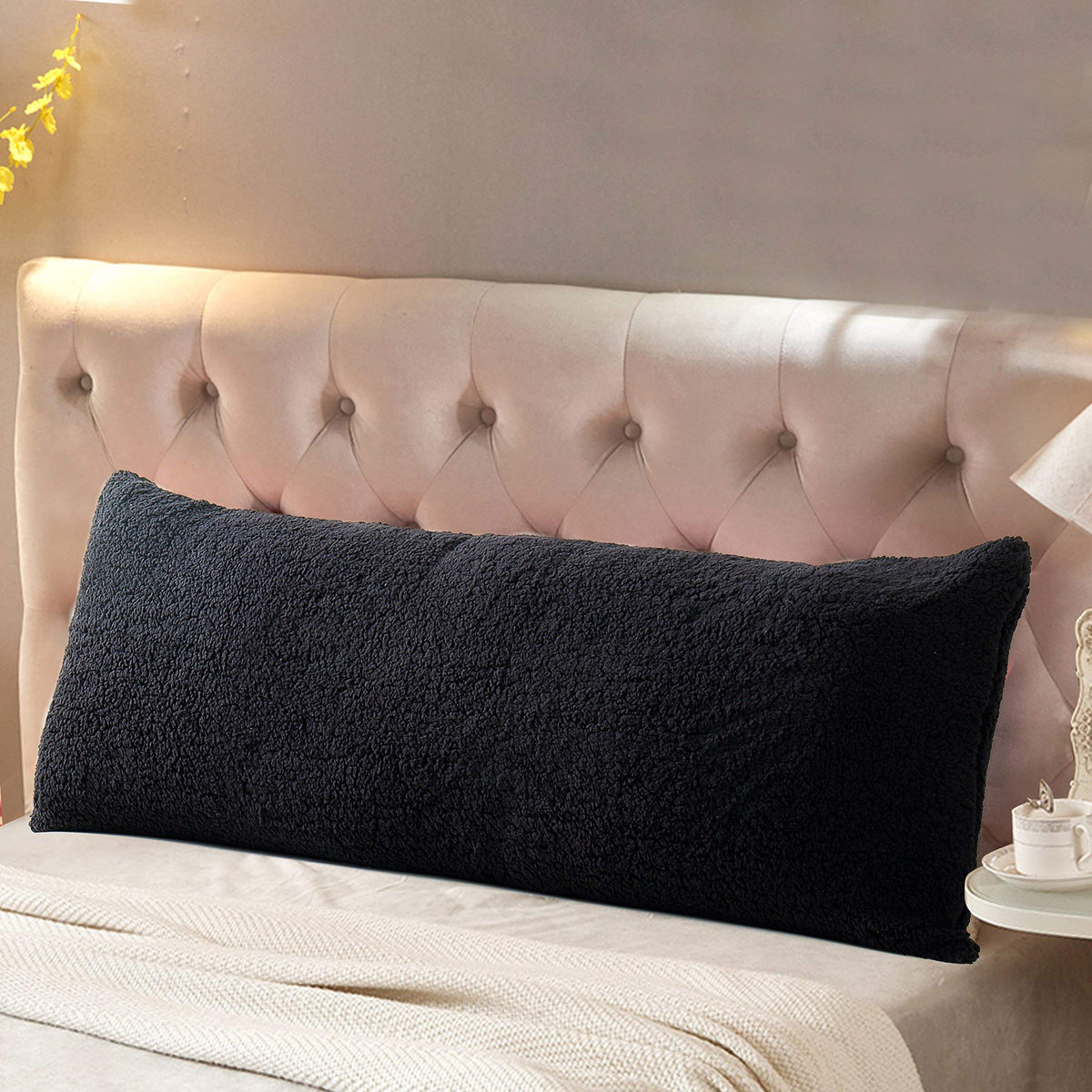 Reafort Ultra Soft Sherpa Body Pillow Cover/Case With Zipper Closure 21'X54' (21'X54' Body Pillow Cover, Black)