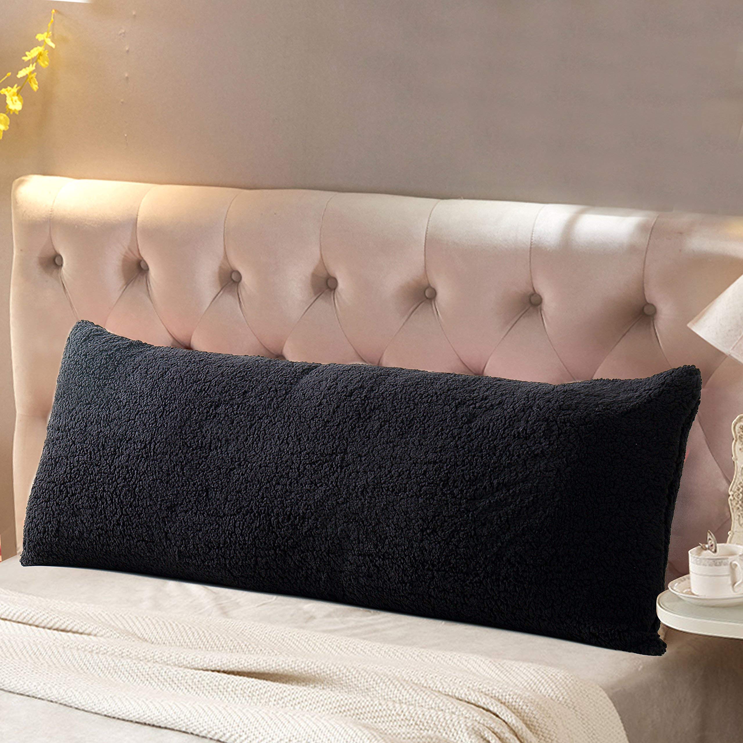 Reafort Ultra Soft Sherpa Body Pillow Cover/Case With Zipper Closure 21'X54' (21'X54' Body Pillow Cover, Black)
