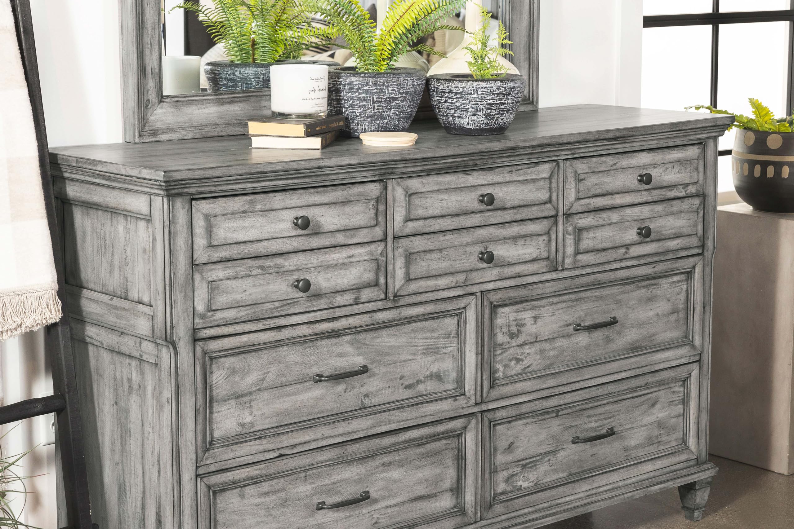 Coaster Home Furnishings Avenue Farmhouse 69-inch 8-Drawer Bedroom Dresser Clothing Storage Cabinet Wide Chest of Drawers Organizer Unit Weathered Grey 224033