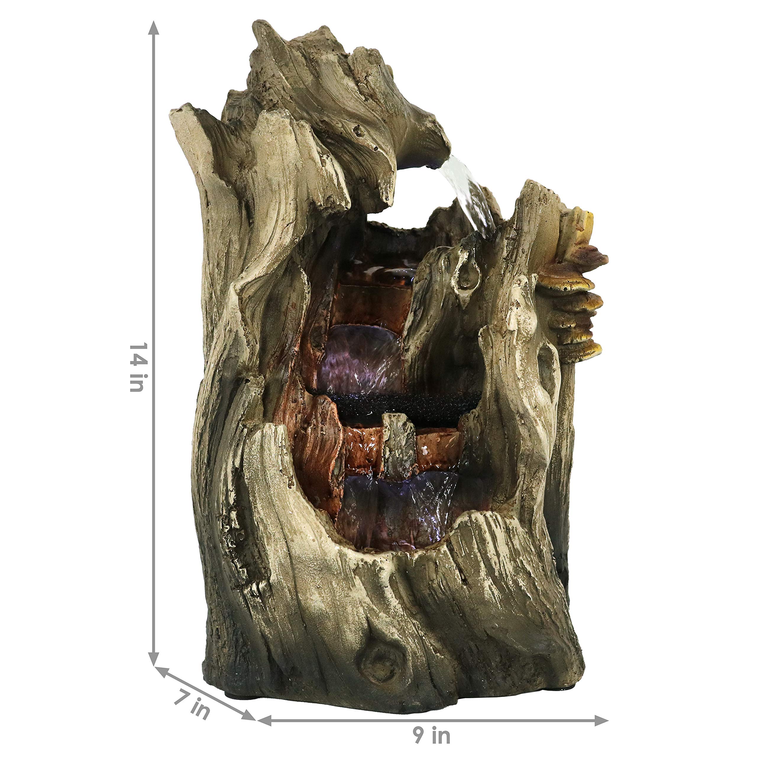 Sunnydaze Cascading Caves 14-Inch Indoor Tabletop Water Fountain With Led Lights - Electric Submersible Pump - Resin