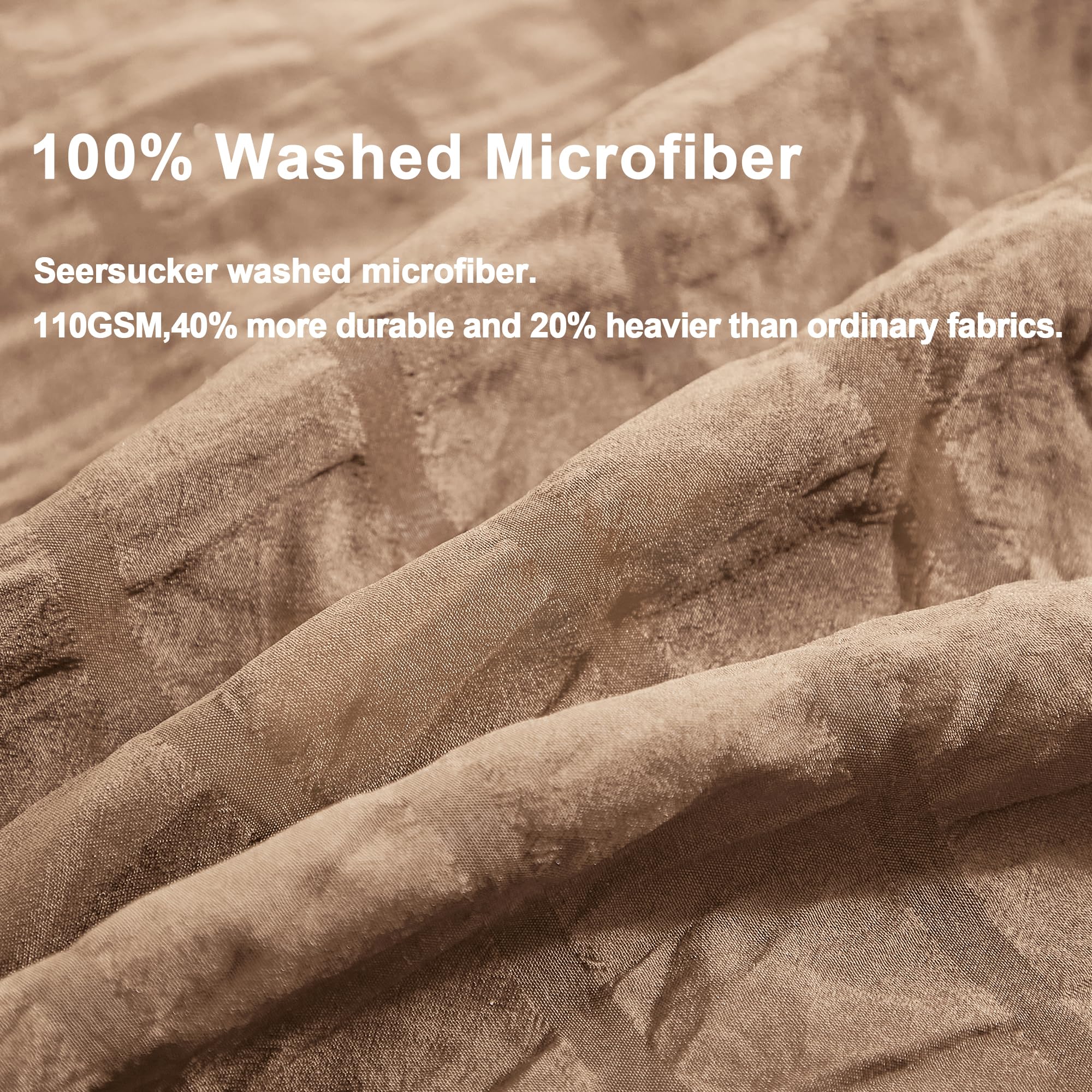 Avelom Seersucker Duvet Cover Set Queen Size (90 X 90 Inches), 3 Pieces (1 Duvet Cover, 2 Pillow Cases), Taupe Ultra Soft Washed Microfiber, Textured Duvet Cover With Zipper Closure, Corner Ties