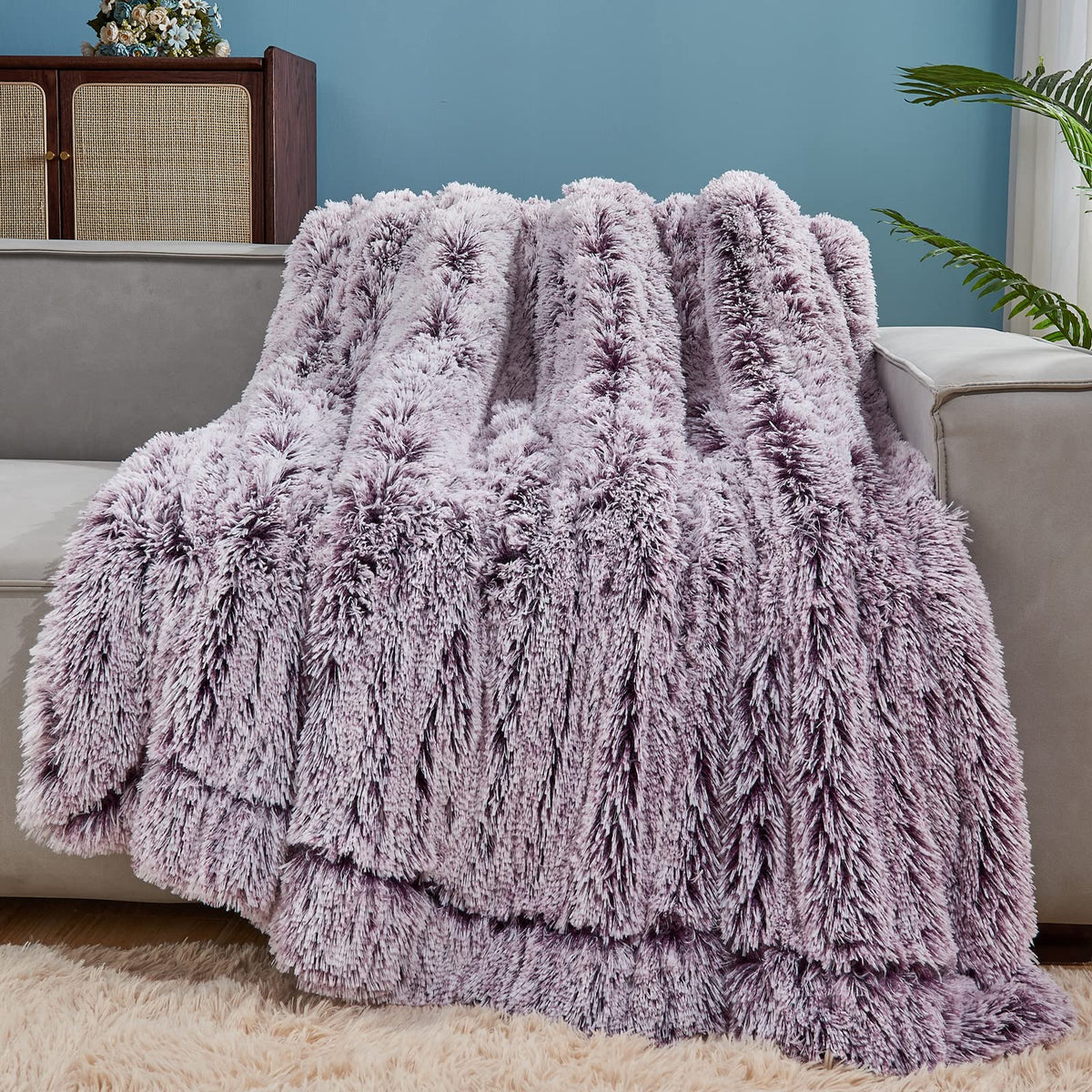 Gonaap Fuzzy Faux Fur Throw Blanket Frosty Purple Super Soft Cozy Plush Fuzzy Shaggy Blanket For Couch Sofa Bed (Frosty Purple,