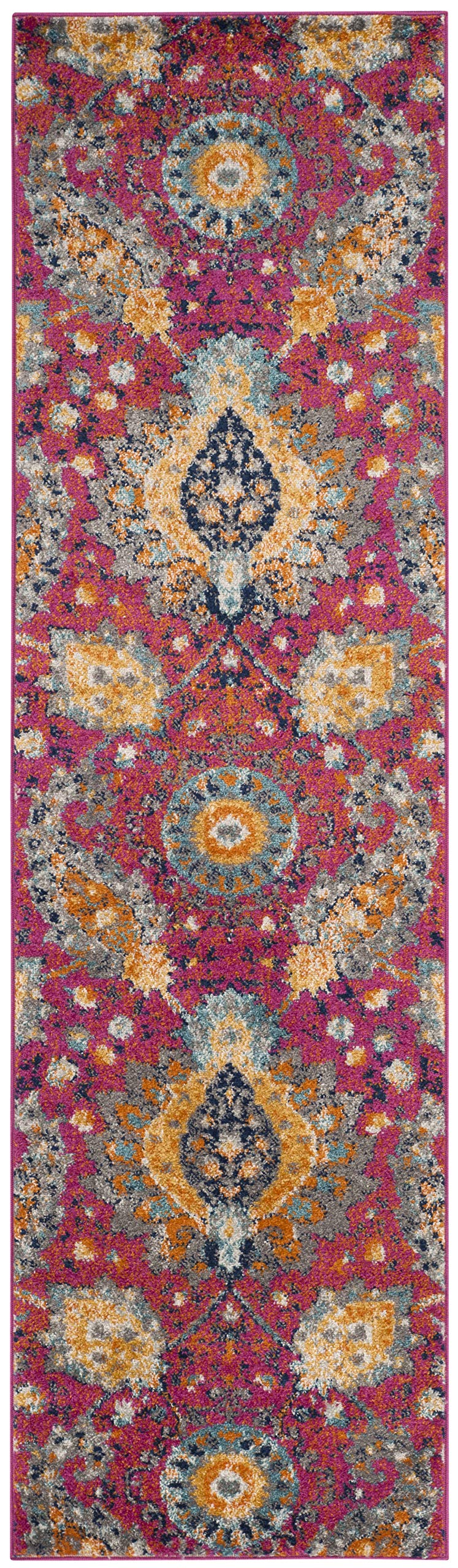 Safavieh Madison Collection Runner Rug - 2'3'' X 12', Fuchsia & Gold, Boho Chic Glam Paisley Design, Non-Shedding & Easy Care, I