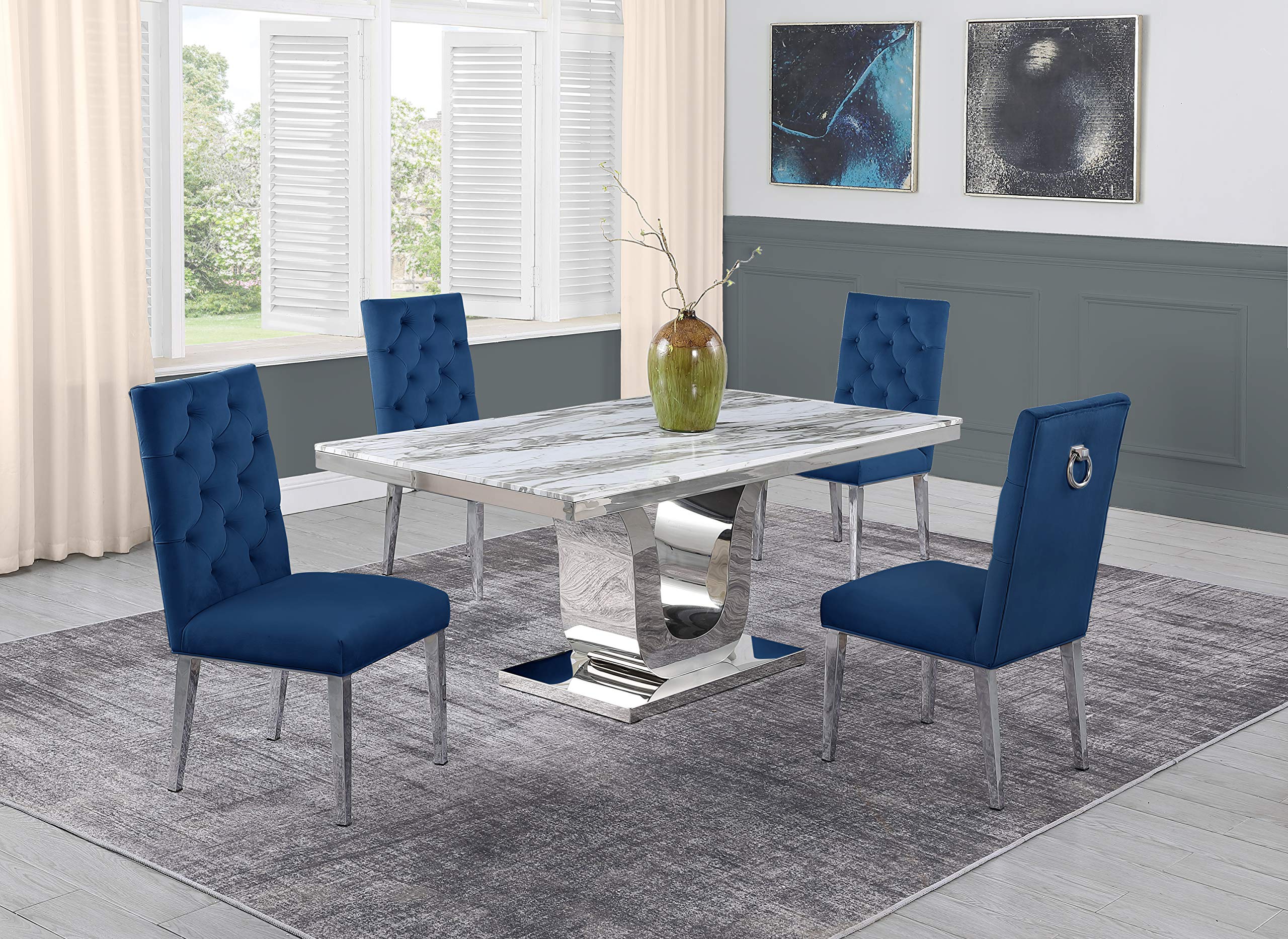 Furniture D14-4Sc69 Dining Set, Navy Blue