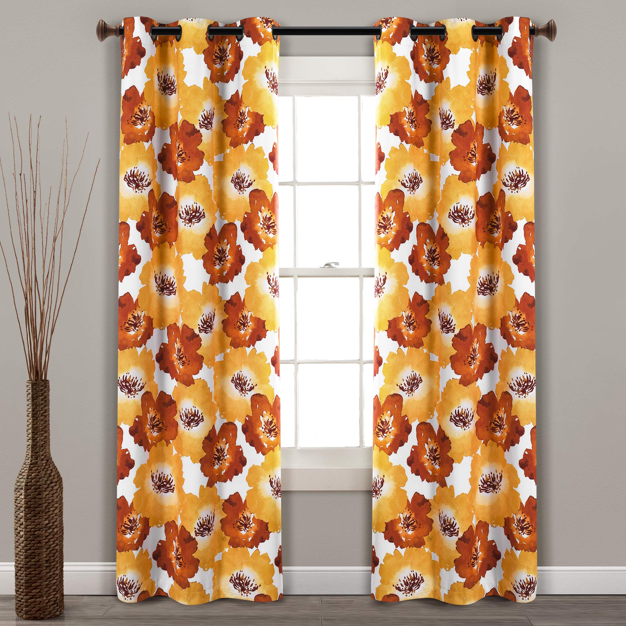 Lush Decor Julie Floral Insulated Grommet 100% Blackout Window Curtain Panels, Pair, 38' W X 95' L, Red & Yellow - Spring Flor